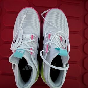 White and Pink Athletic Shoes